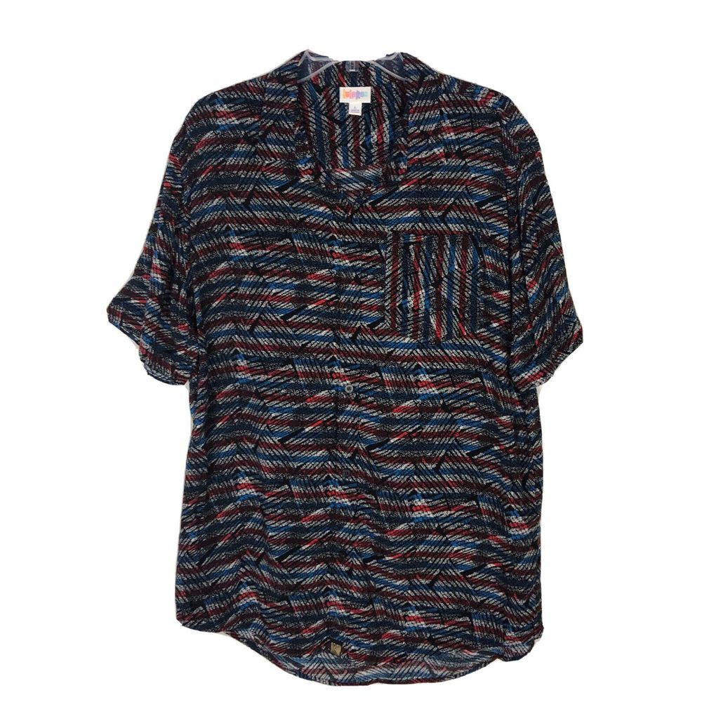 Mens‎ LuLaRoe Short Sleeve Button Front Shirt Size Large Lu La Roe Michael Rayon